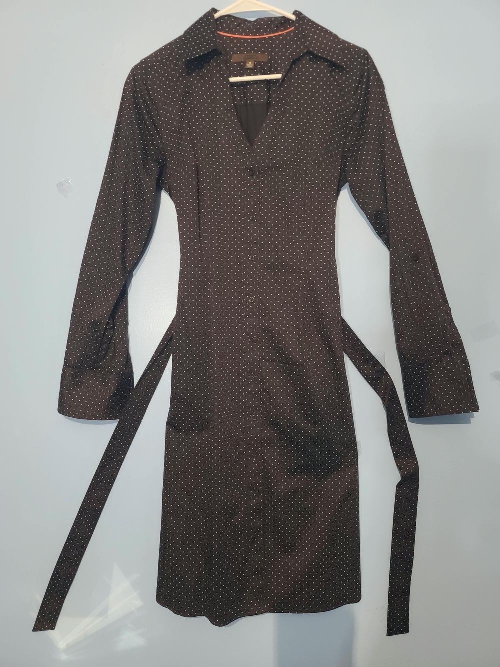 Merona Brown Polka Dot Long Sleeve Shirt Dress